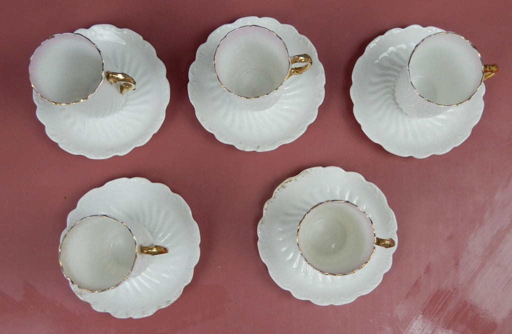 Vintage Set of 5 Demitasse Cup and Saucer No mark of Manufacturer