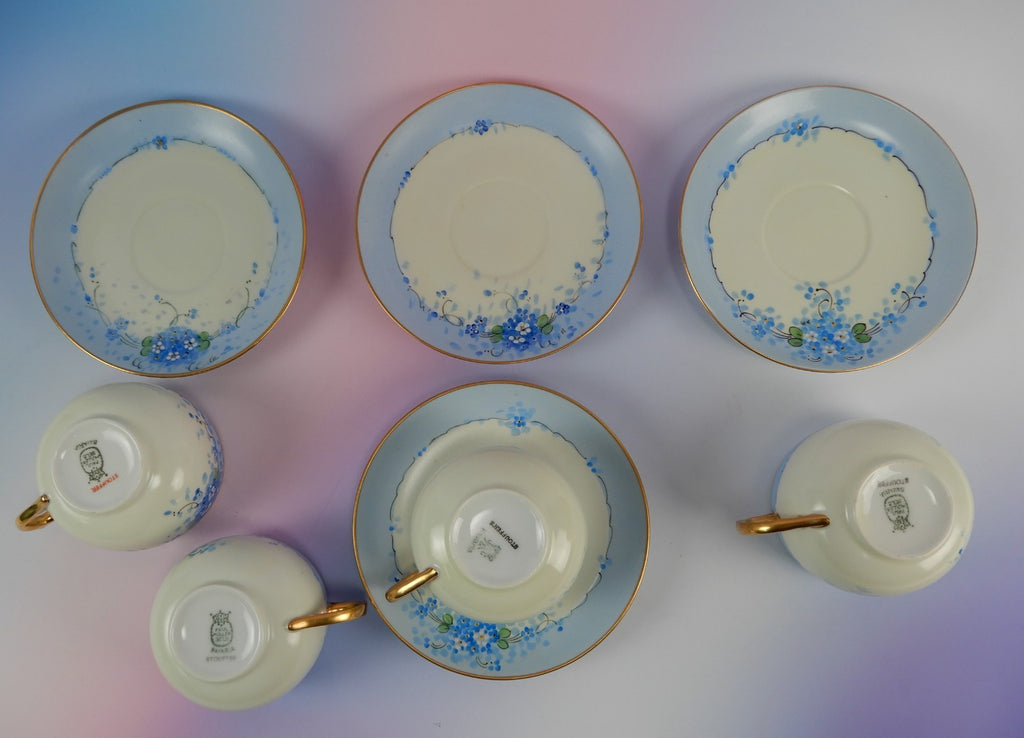 4 Pc. Paul Muller Selb Stouffer Hand Decorated Blue Forget Me Not~ Cups &Saucers
