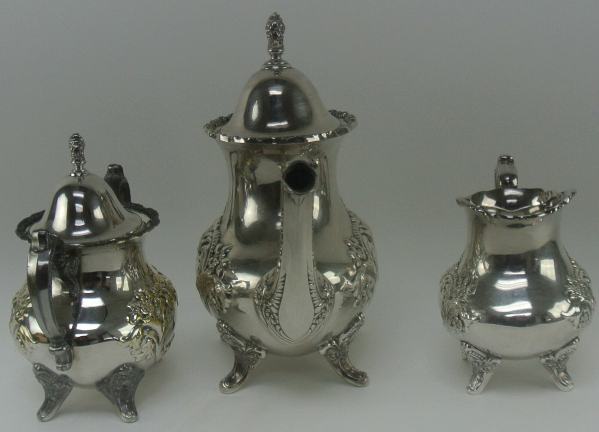 EPCA by Poole Silverplate Teapot #600 - Hand Chased Tea Pot,Sugar Bowl & Creamer
