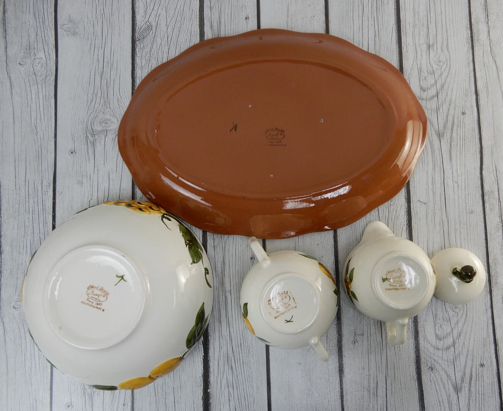 Platter, Bowl,Sugar & Creamer of Hand Painted STANGL "Sculptured Fruit" Pattern