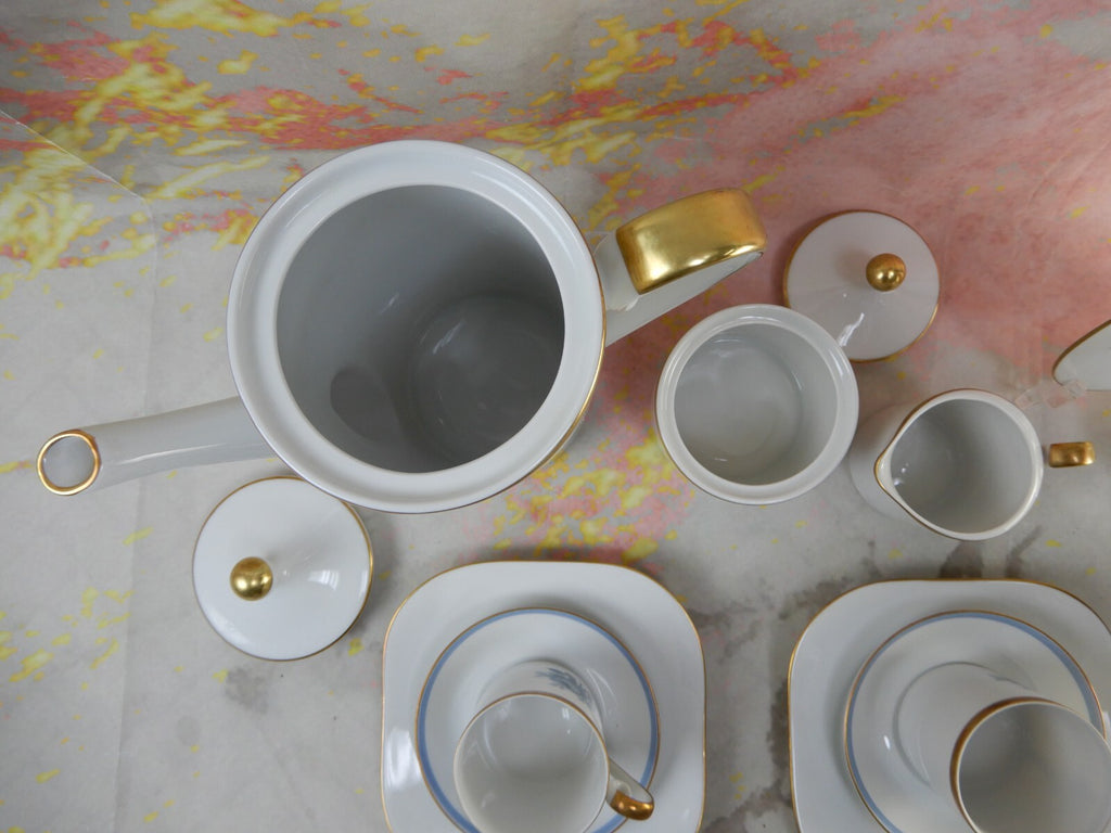 21 Set of Sweden Hackefors Porslin with Blue Roses Espresso Coffee Set For Six