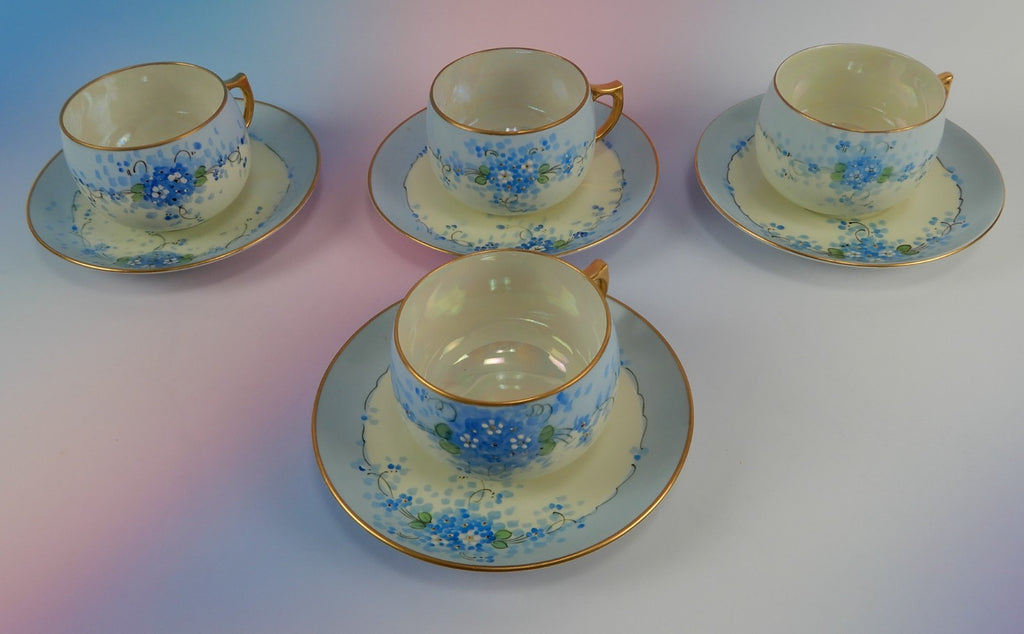 4 Pc. Paul Muller Selb Stouffer Hand Decorated Blue Forget Me Not~ Cups &Saucers