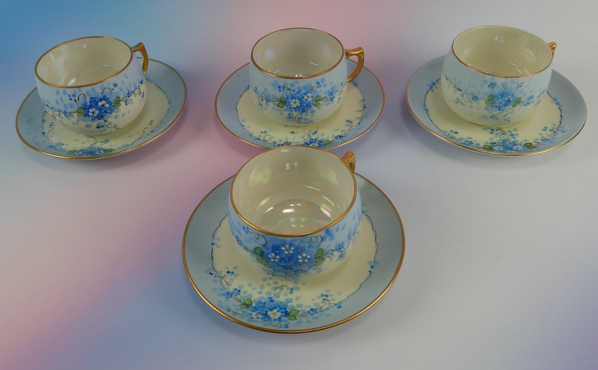 4 Pc. Paul Muller Selb Stouffer Hand Decorated Blue Forget Me Not~ Cups &Saucers