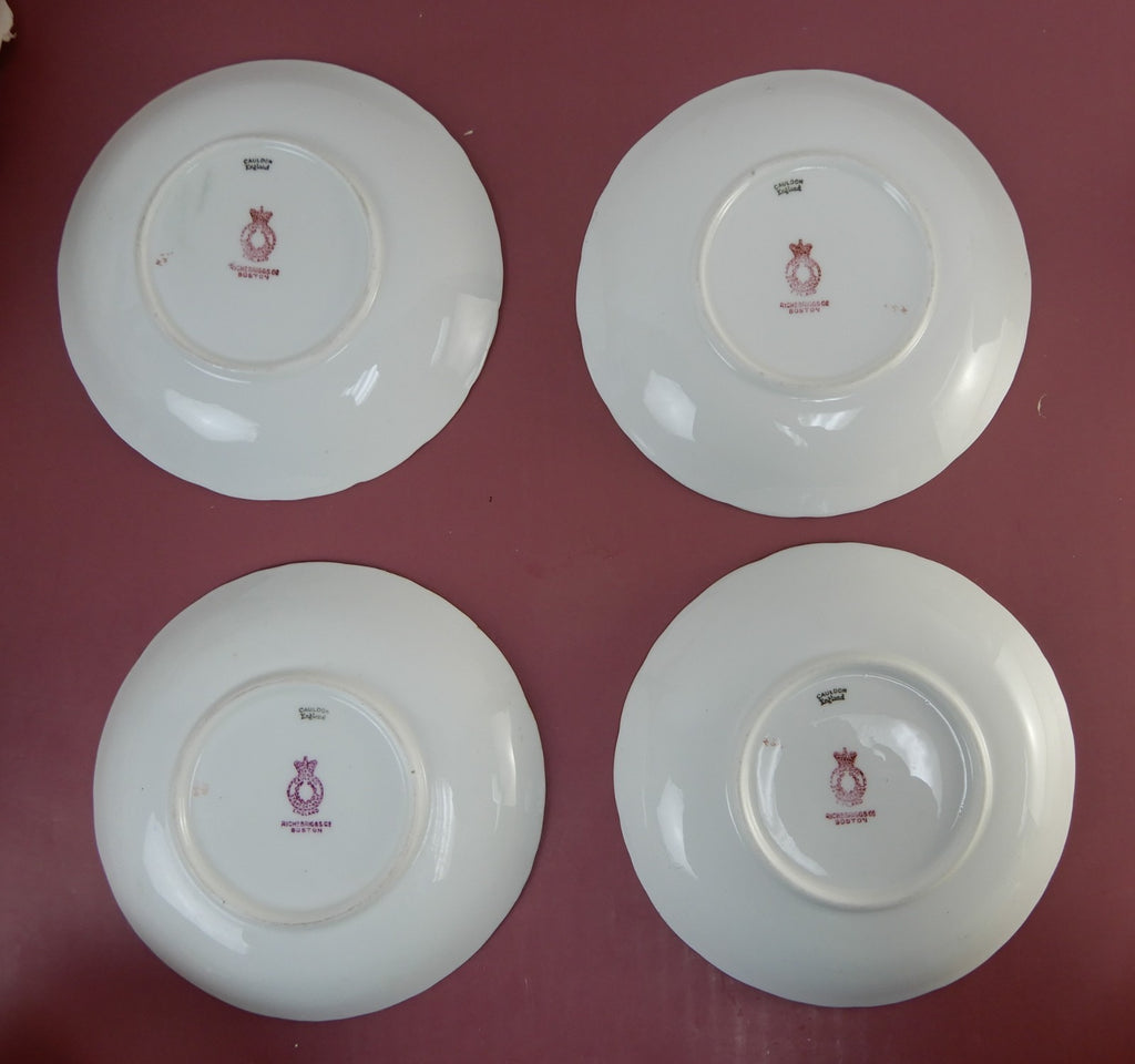 4 Antique Cauldon England 12oz Cups & Saucers Gold for Rich-Briggs.Co Boston