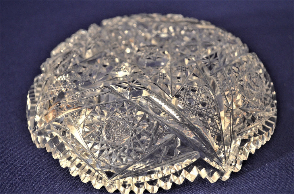 Vintage Cut Crystal Shallow Bowl w. Star Designs 6"