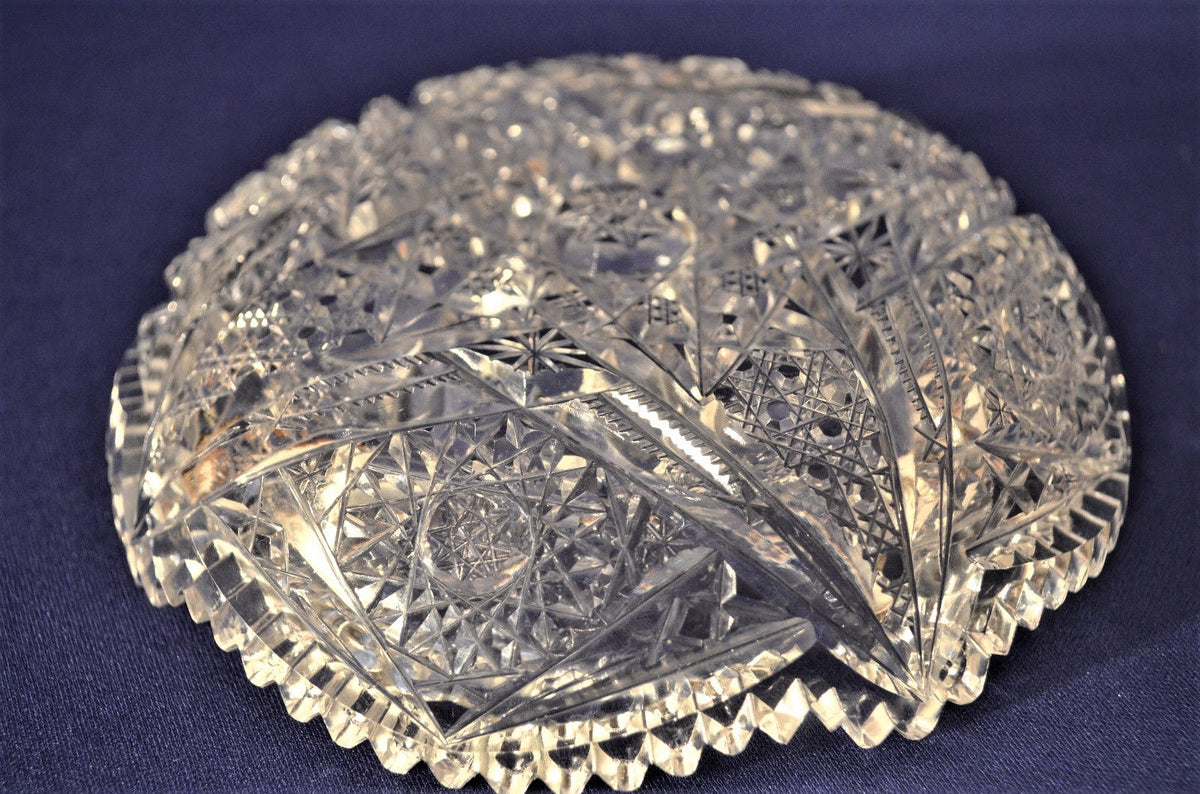 Vintage Cut Crystal Shallow Bowl w. Star Designs 6"
