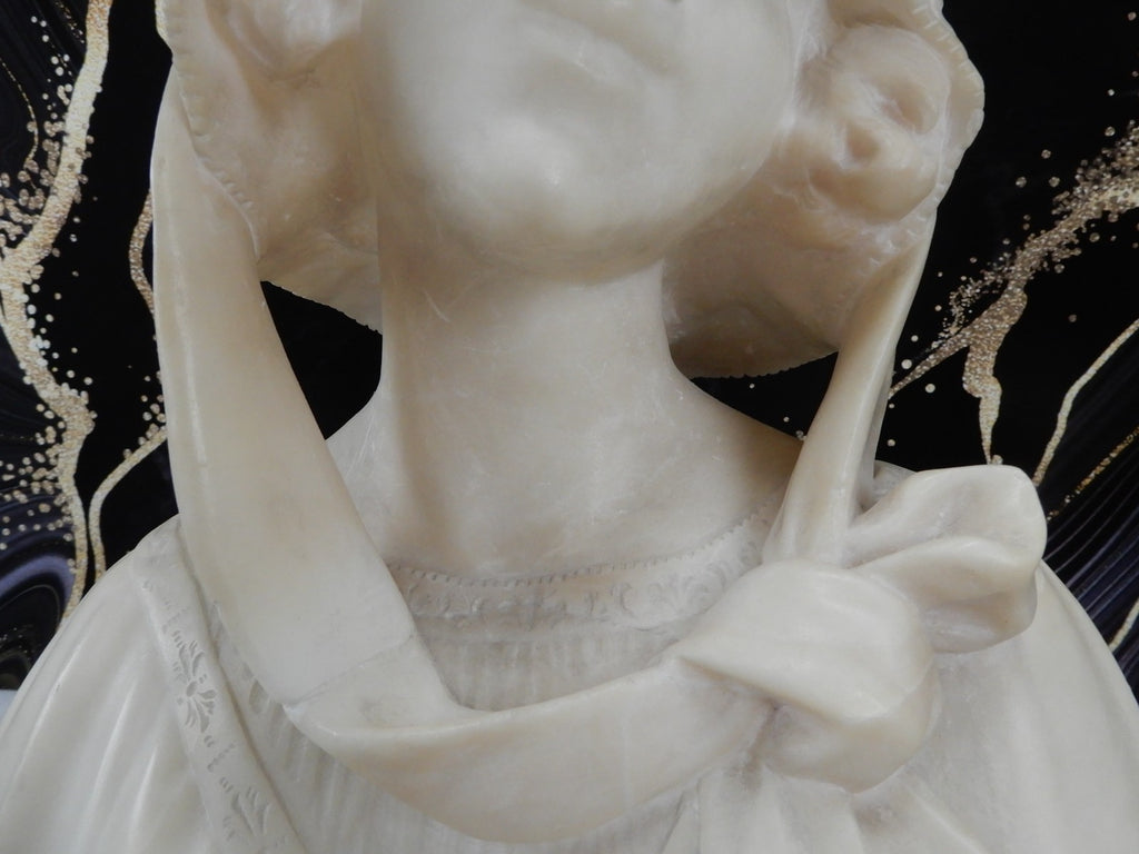 Alabaster Marble Bust Statue Young Woman Signed Stiaccini Florence Italy 10.5"H