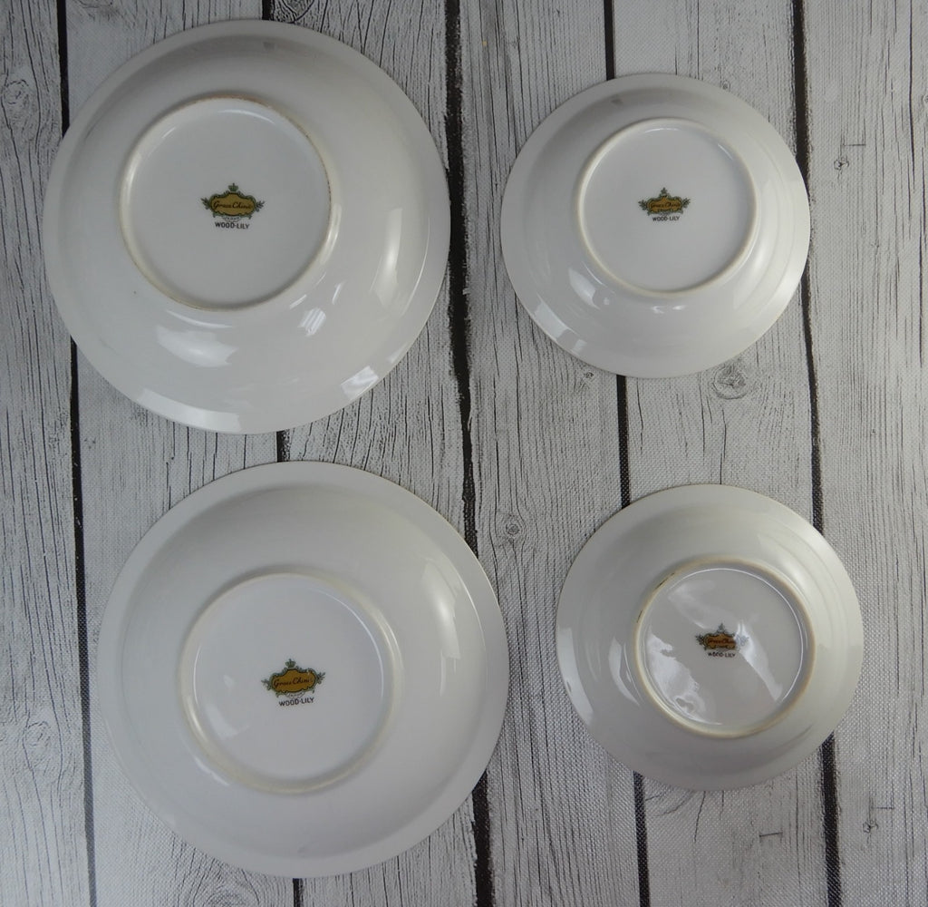 Vintage Grace Wood Lily Pattern set of Two Soup and Two Fruit  Replacement Bowls