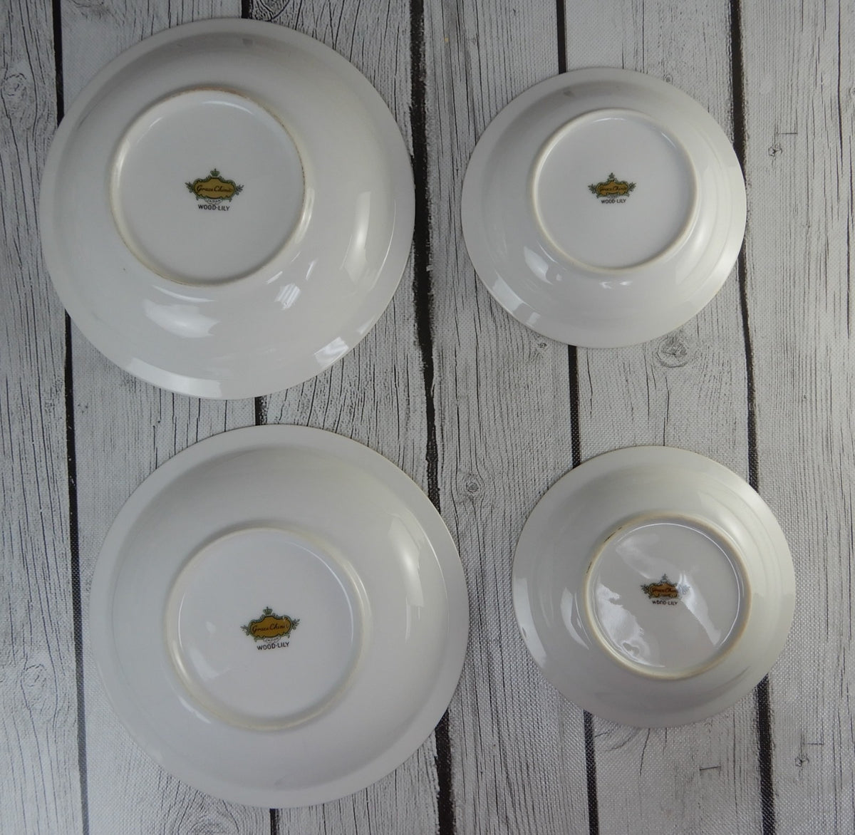 Vintage Grace Wood Lily Pattern set of Two Soup and Two Fruit  Replacement Bowls