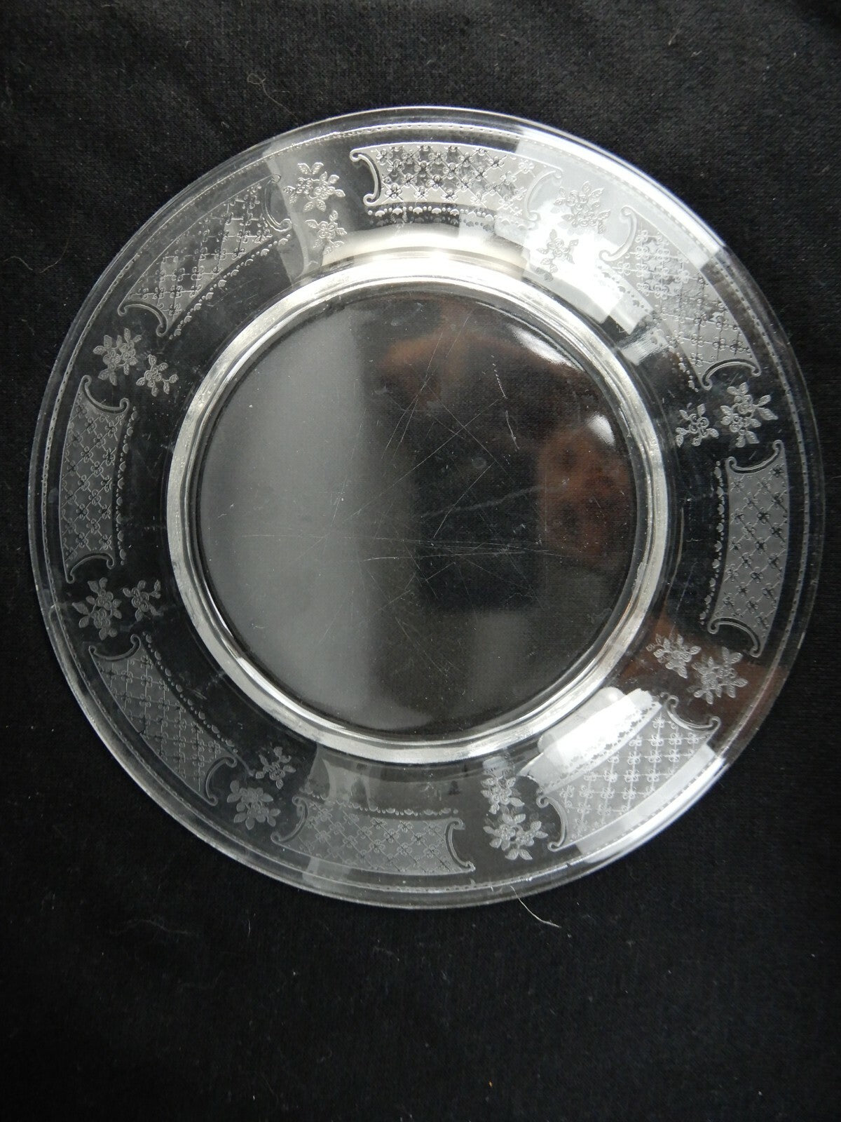 Vintage Clear Glass Floral Themed Luncheon Plates Set Of Six