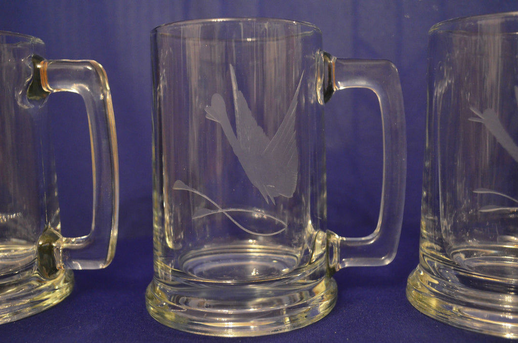 4 Piece Set Javit Hand Cut Crystal Mug's With A Picture Of A Satin Goose 5-1/4"