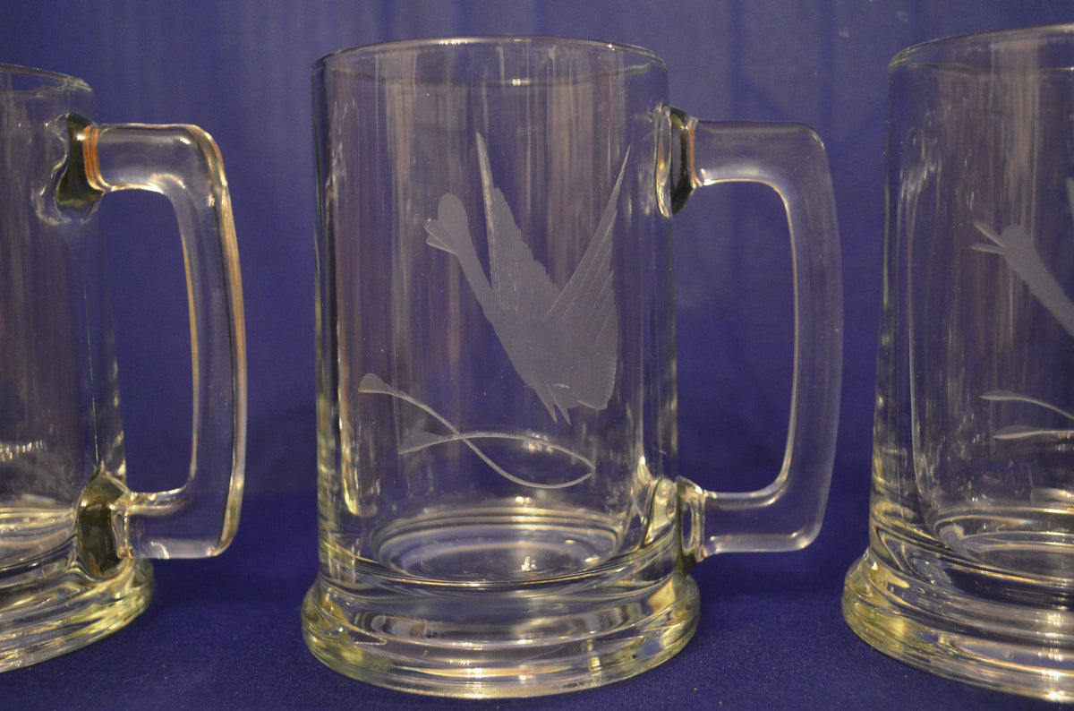 4 Piece Set Javit Hand Cut Crystal Mug's With A Picture Of A Satin Goose 5-1/4"