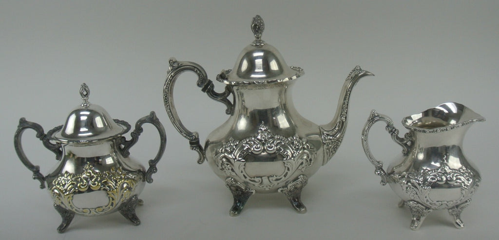 EPCA by Poole Silverplate Teapot #600 - Hand Chased Tea Pot,Sugar Bowl & Creamer