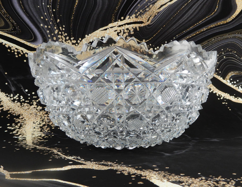 Antique The Harvard Pattern ABP Heavy Crystal Cut Glass 8" Bowl