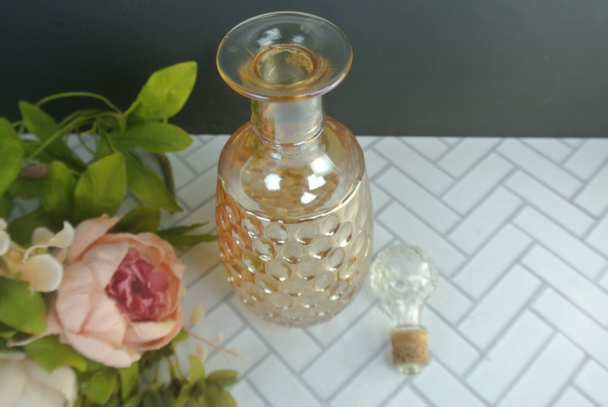 Vintage Carnival Glass Decanter Marigold Thumbprint Decanter Bottle