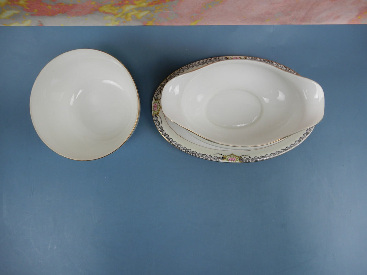 Vintage  Cranberry  Bowl and Gravy Boat  "DEERLODGE"  Made in Japan