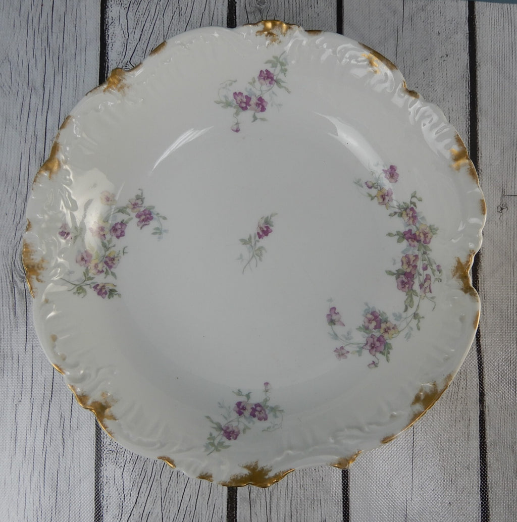 Antique  D & C Limoges France Serving Bowl Purple Scalloped Rim 10-1/4” D