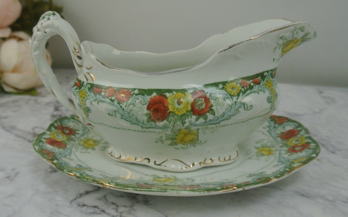 Antique Belmont J.H.W & Sons England Gravy Boat with Underplate "B"
