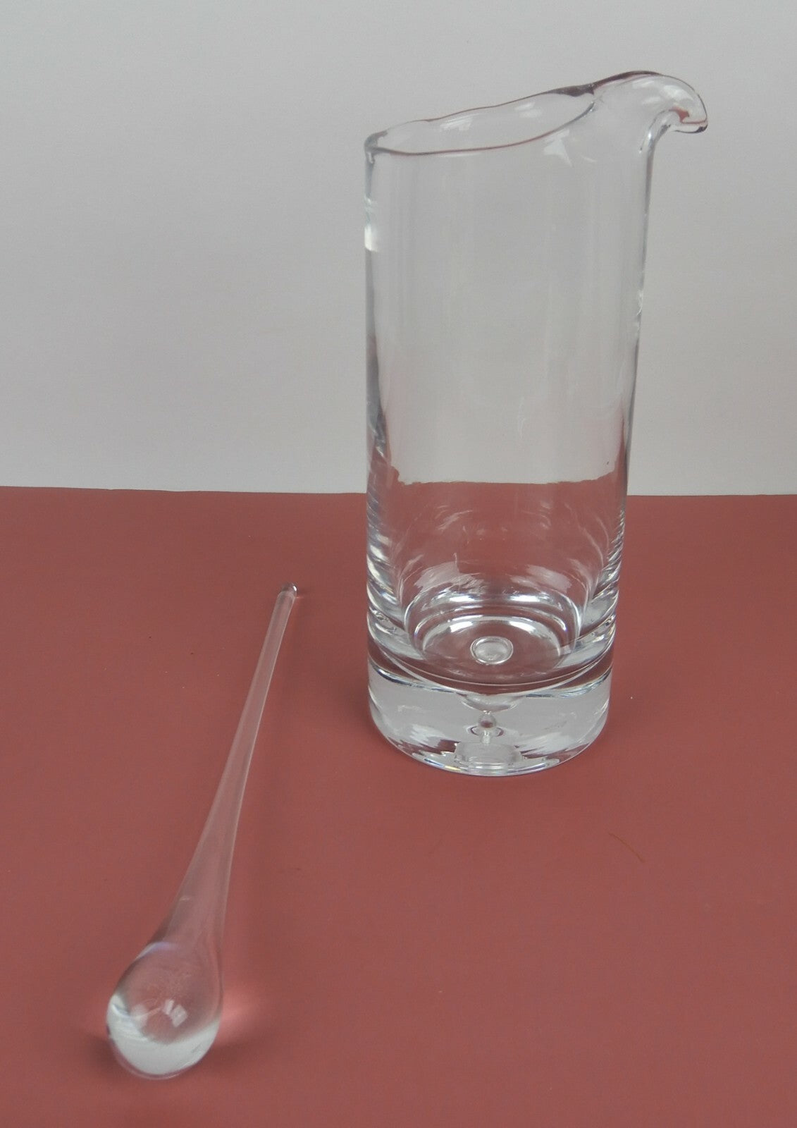 Vintage Cocktail Pitcher w/ Glass Stirrer Open Bubble in the Base 9-1/8"