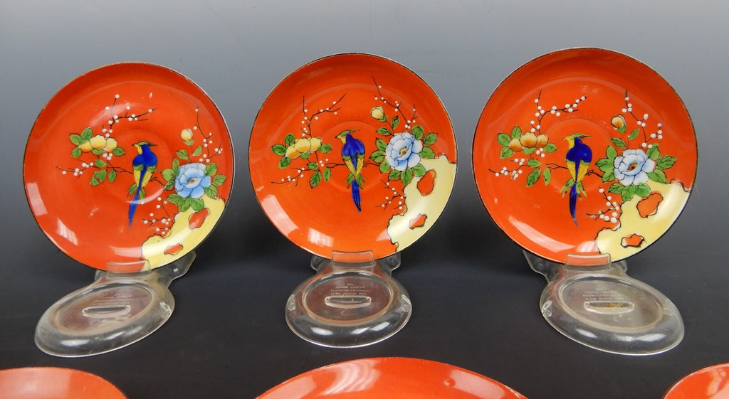 Set of 6 Chikaramachi Japan Hand Painted Bird Asian Florals Cup and Saucer