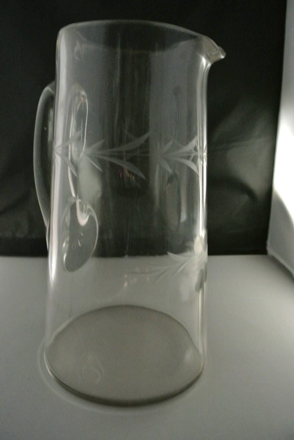 Vintage 1980 Pitcher ~ Cut Glass Etched Flowers & Leaves