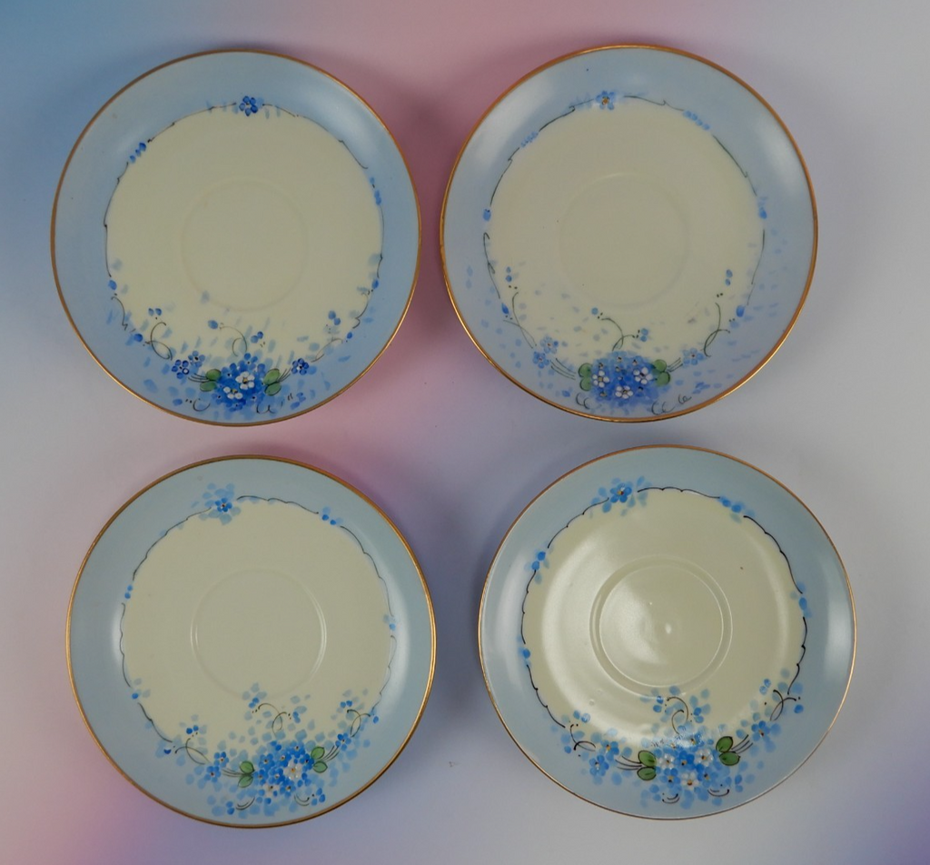 4 Pc. Paul Muller Selb Stouffer Hand Decorated Blue Forget Me Not~ Cups &Saucers