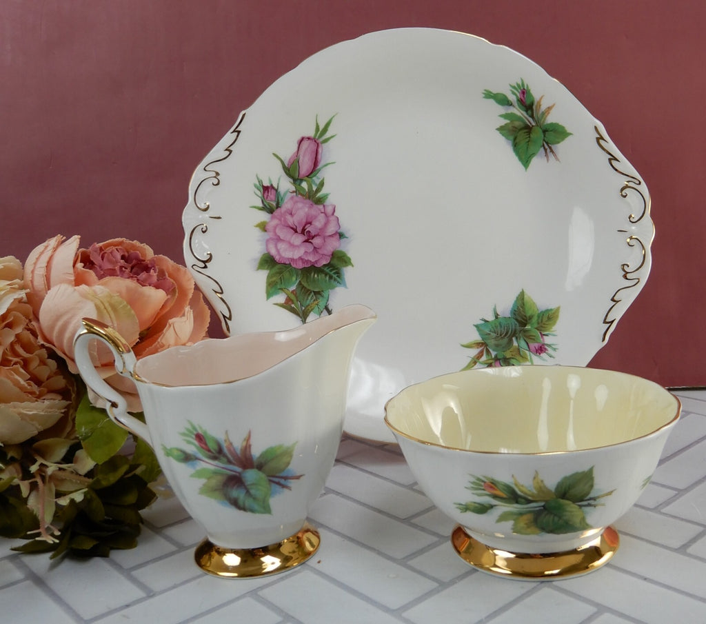 Paragon Harry Wheatcroft "Six World Famous Roses"Cake Tray,Sugar Bowl & Creamer