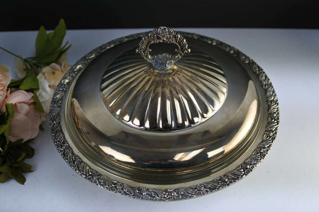 King Edward Silverplate Antique 3 Piece Serving Dish Glass Insert 7057