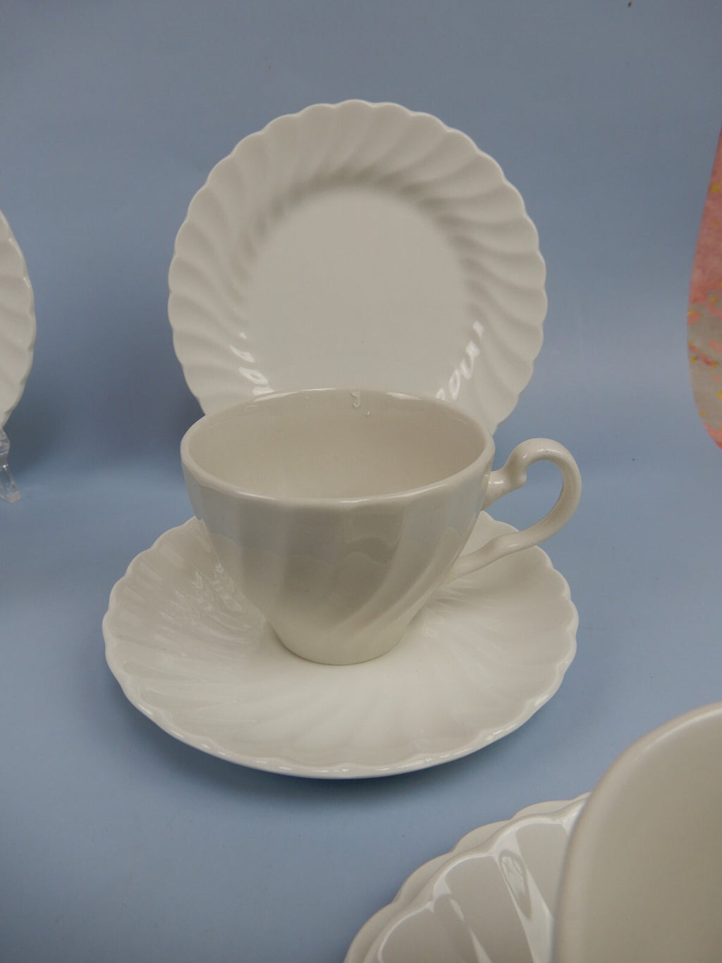 Vintage Set of 4 Johnson Bros 1K2 Regency White Cup,Saucer,Dessert Plate