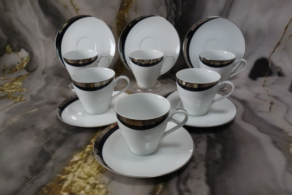 Set of 6 Cups and Saucers Mikasa Platinum Fascination Pattern Made in Japan
