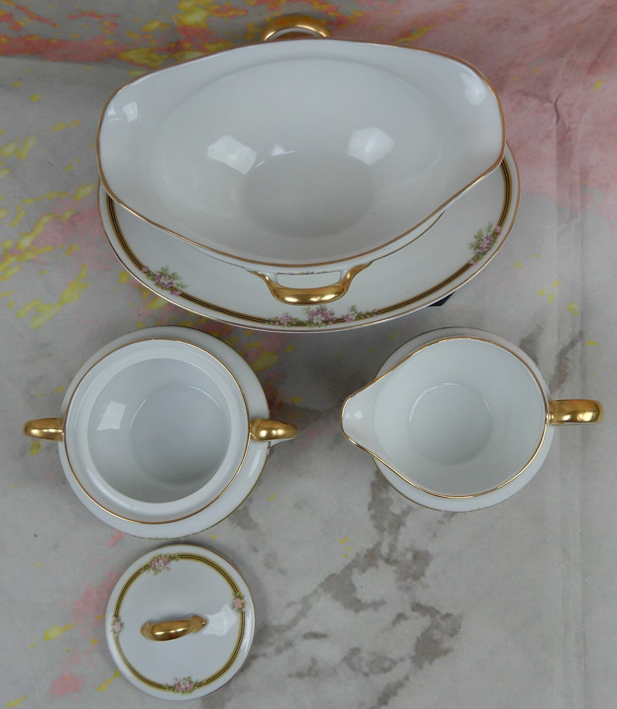 Vintage Tirschenreuth Bavaria Kingston Creamer,Sugar Bowl,Gravy Boat
