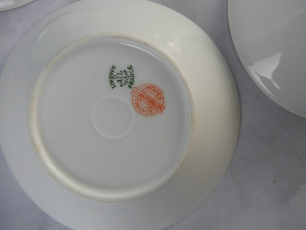 Antique Limoges A. Lanternier France Porcelain Blue Floral Set of 4 Fruit Bowls