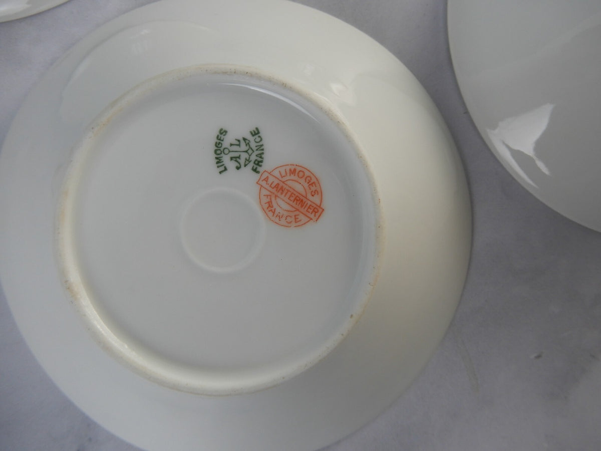 Antique Limoges A. Lanternier France Porcelain Blue Floral Set of 4 Fruit Bowls