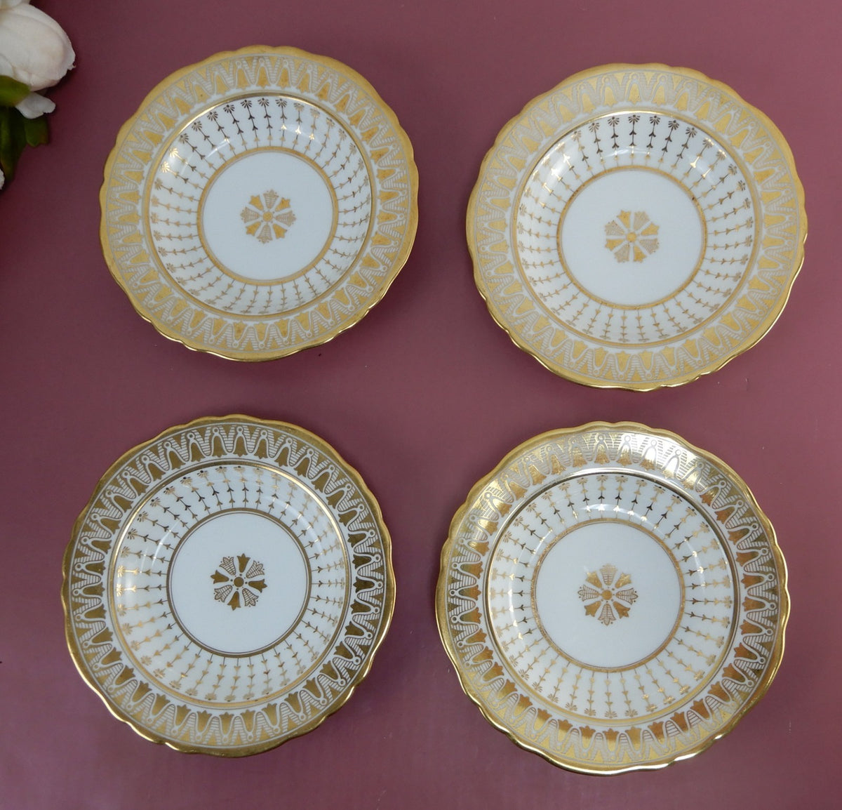 4 Antique Cauldon England 6-7/8"Dessert Bowls Gold for Rich-Briggs.Co Boston