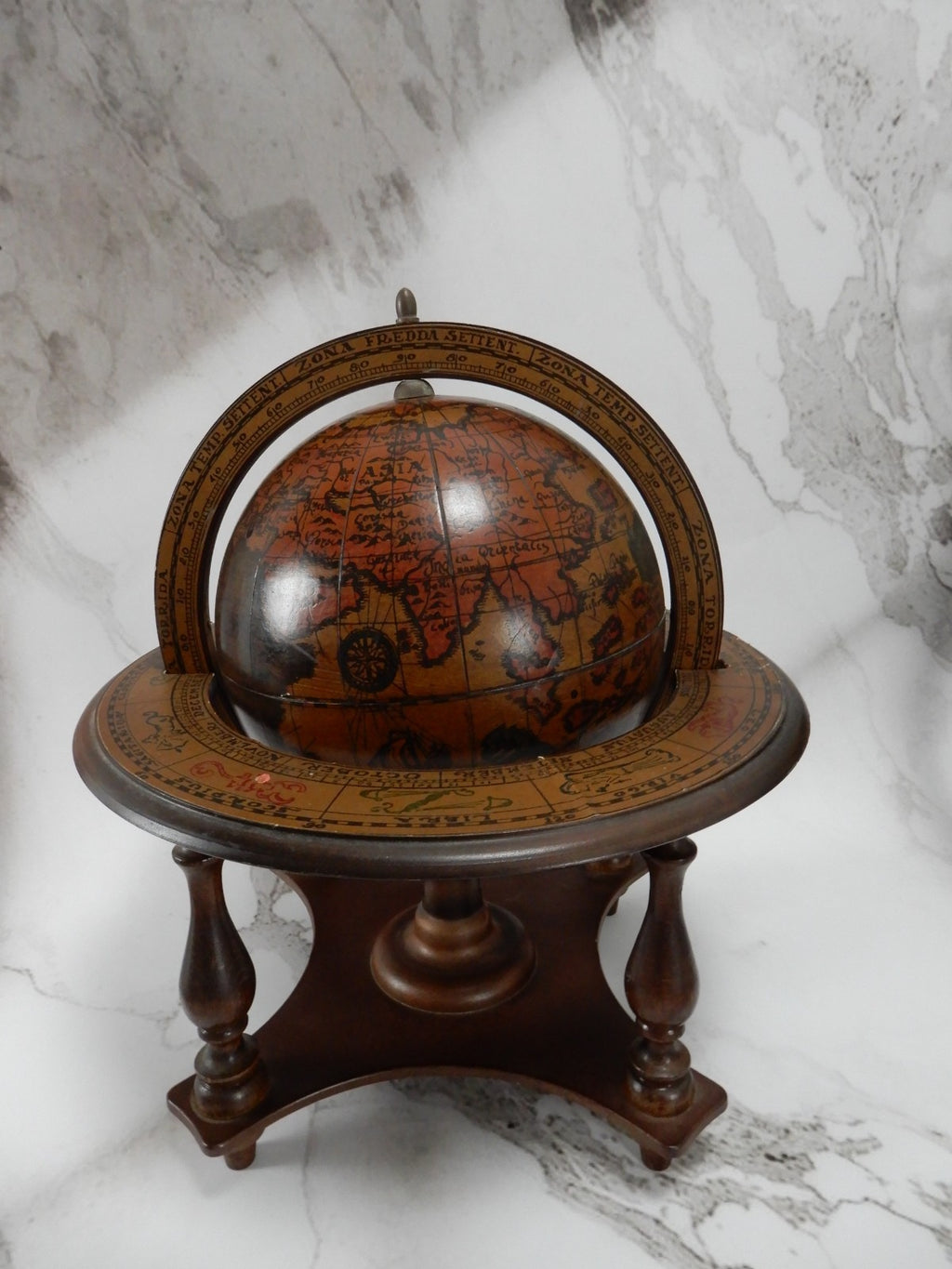 Vtge Italian Zodiac Celestial Globe Wood Stand Made in Italy Old World Decor 10"