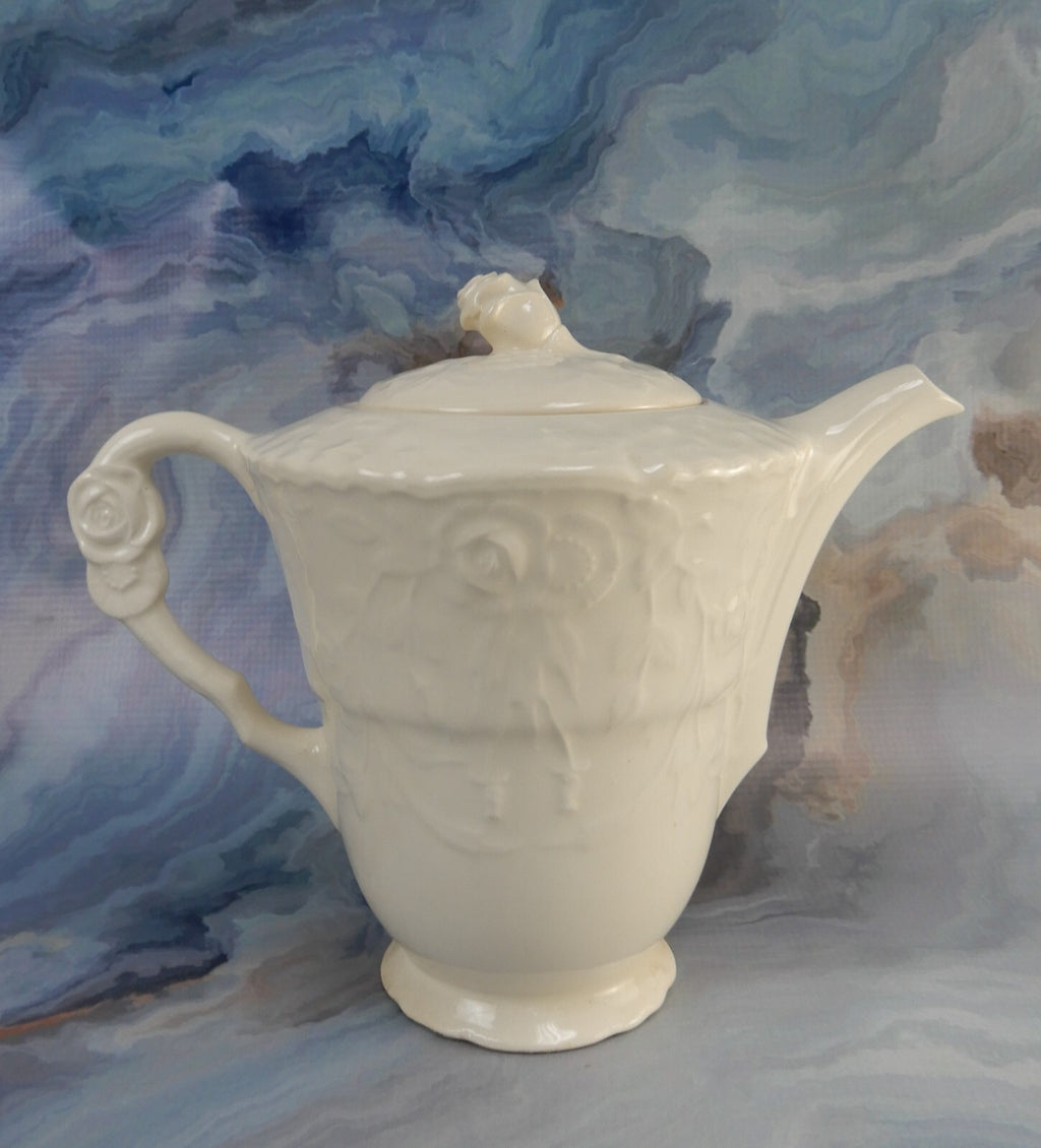POPE-GOSSER China Old  White "Rose Point" USA Coffee Pot with No Mark