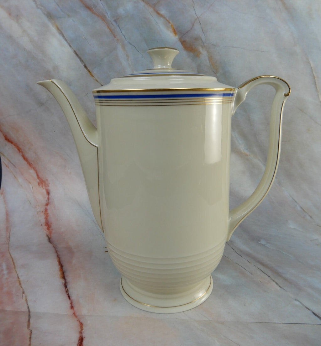 Vintage Eamag Schönwald Bavaria Gold and Cobalt Blue Rim Coffee Pot