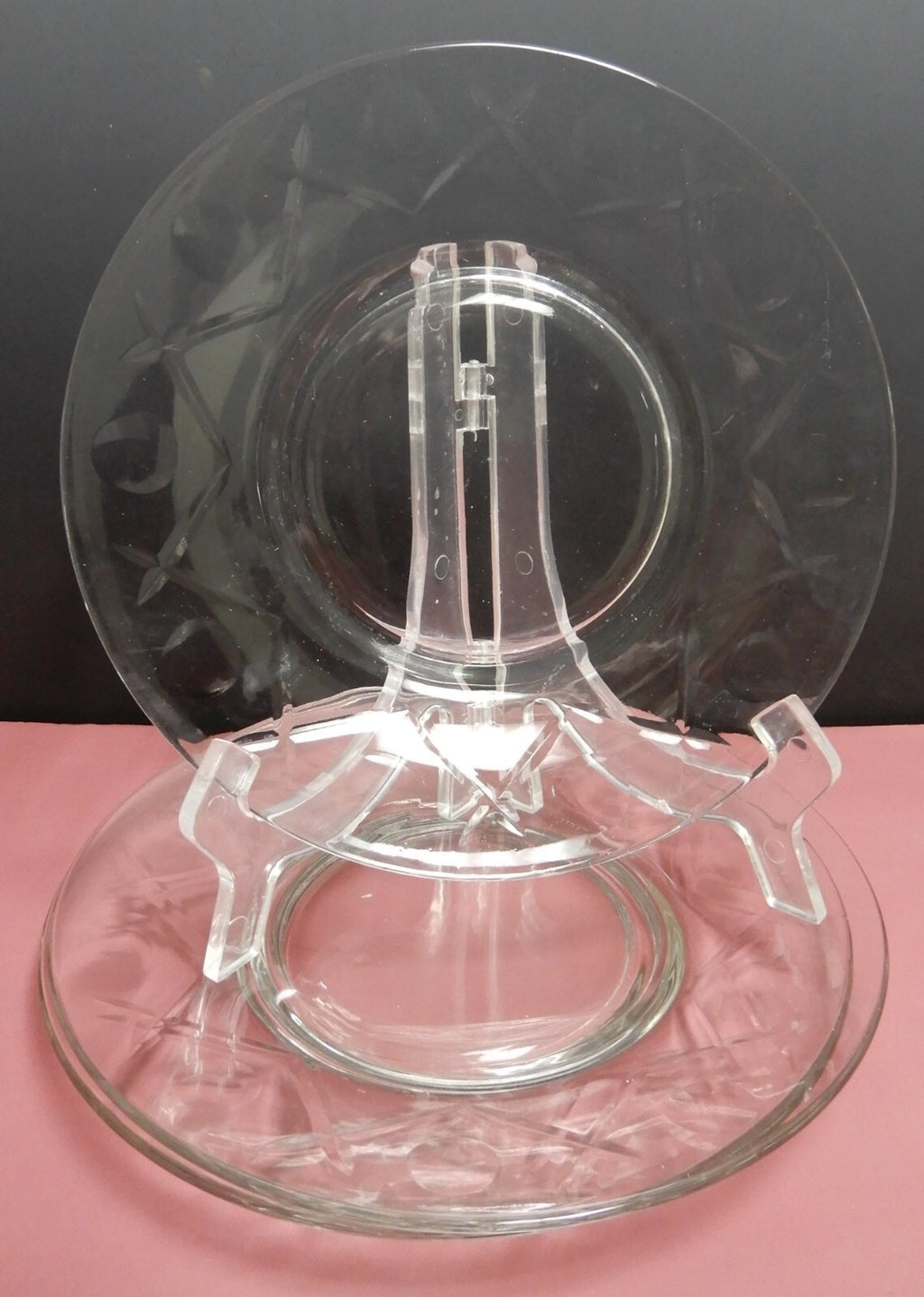 Set of 6 Clear Glass 8" Salad Plates Criss Cross Thumprint Desing