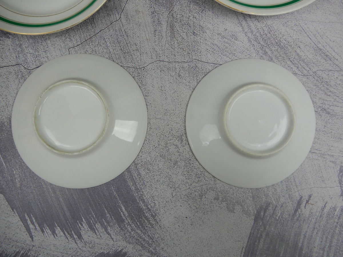 Two Set Antique White,Green and Gold Trim Tea Set Trio Cup,Saucer,Dessert Plate
