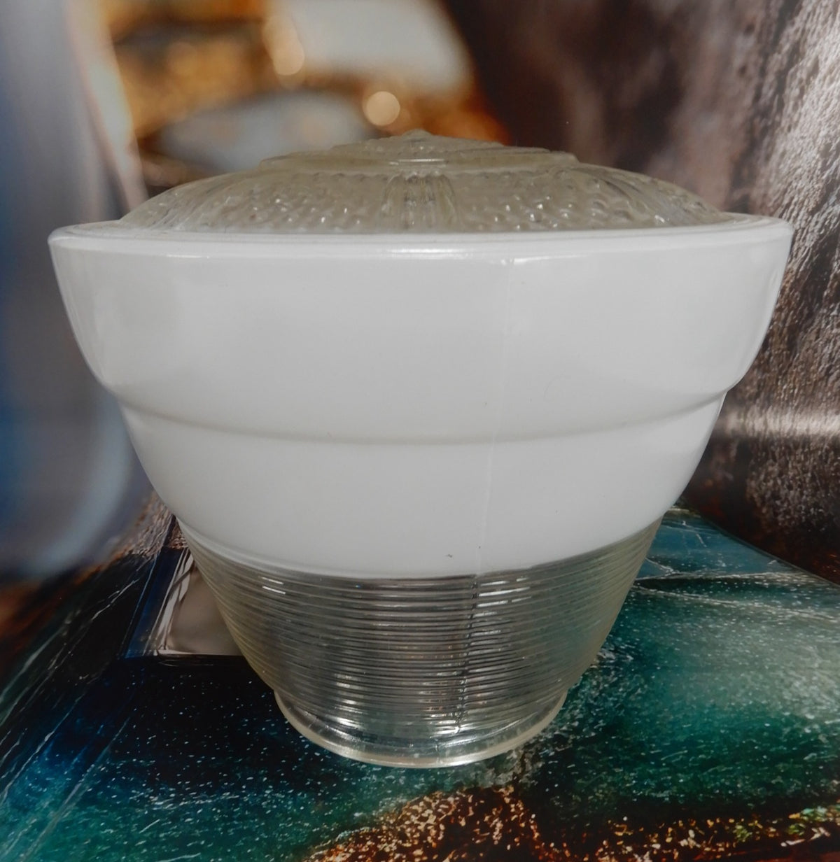 Vintage Ceiling Pending Milk Glass and Clear Glass Bell Shape Lamp Shade