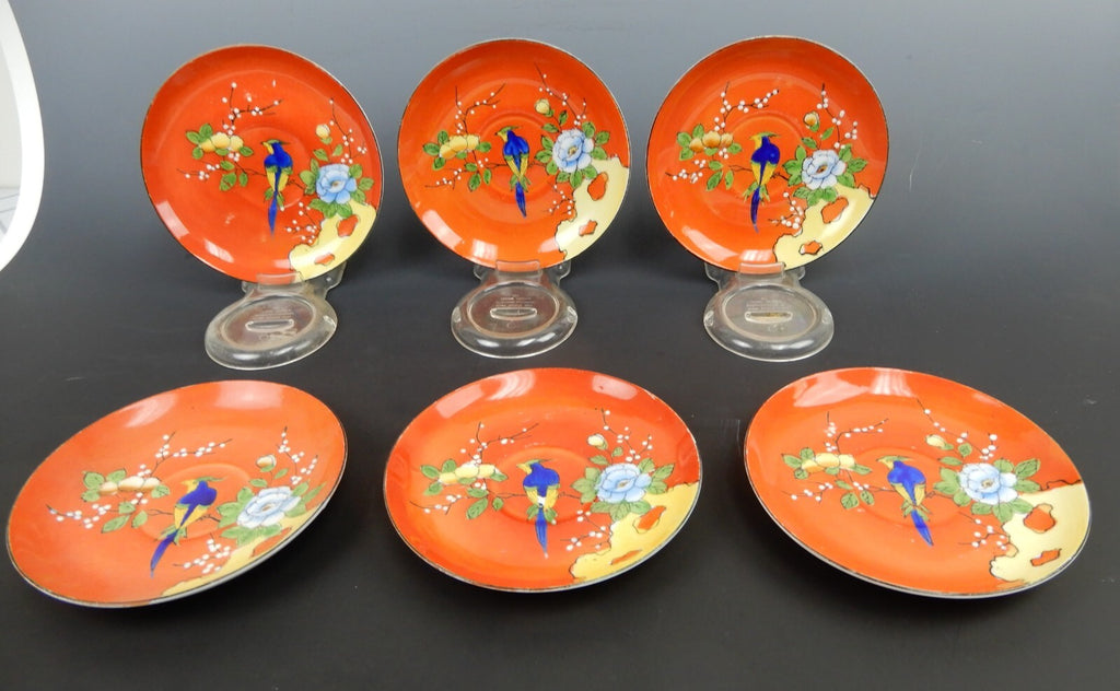 Set of 6 Chikaramachi Japan Hand Painted Bird Asian Florals Cup and Saucer