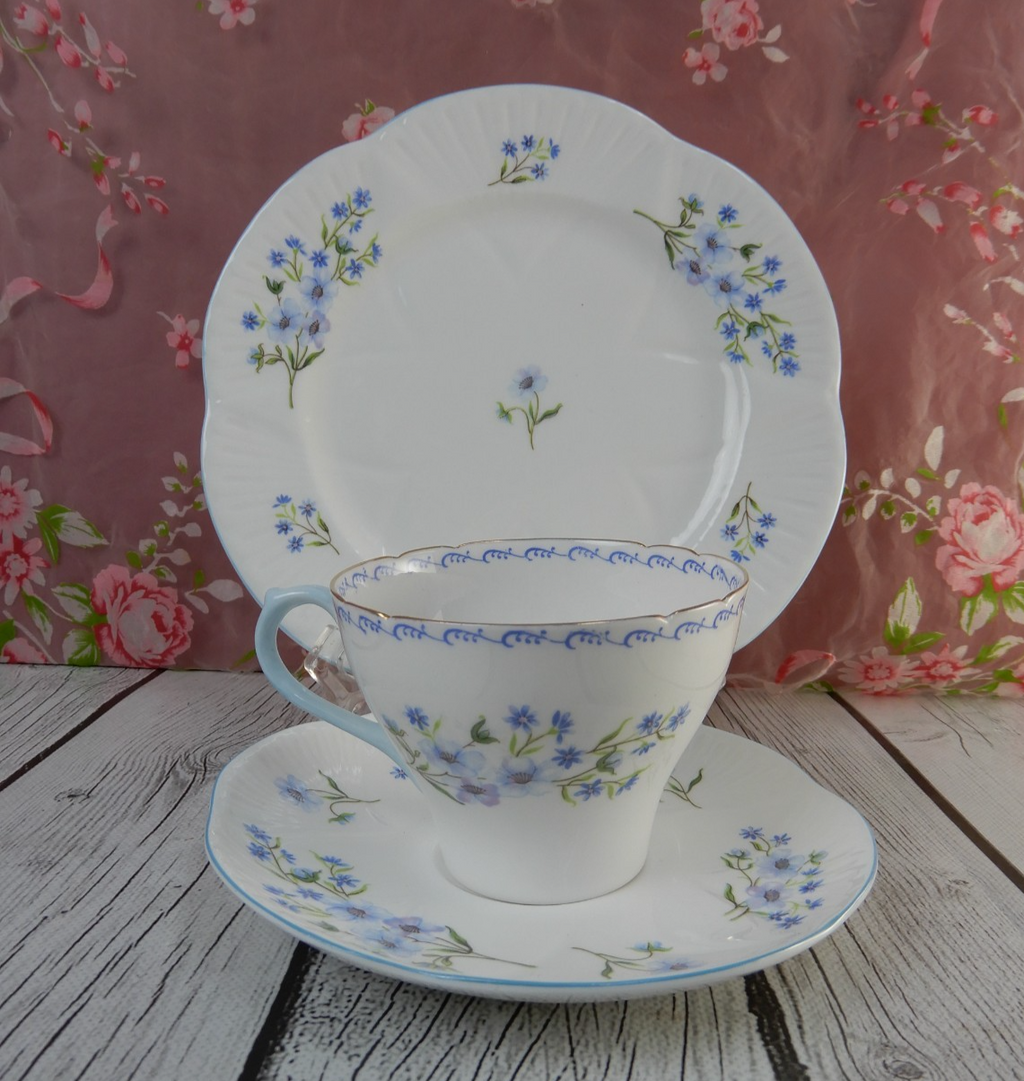 Shelley Blue Rock Trio Cup, Saucer and Dessert Plate Cambridge Shape English