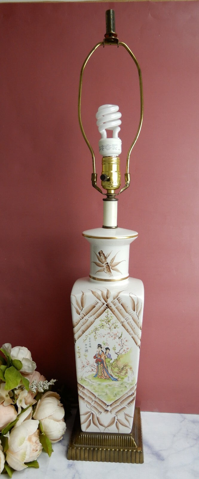 Vintage 3 Way Light Ceramic Table Lamp with Japanese Geisha Design