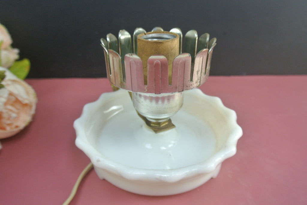 Pair Of Two Milk Glass Candlestick Holder Style Table Lamps