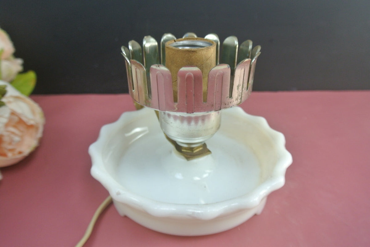 Pair Of Two Milk Glass Candlestick Holder Style Table Lamps