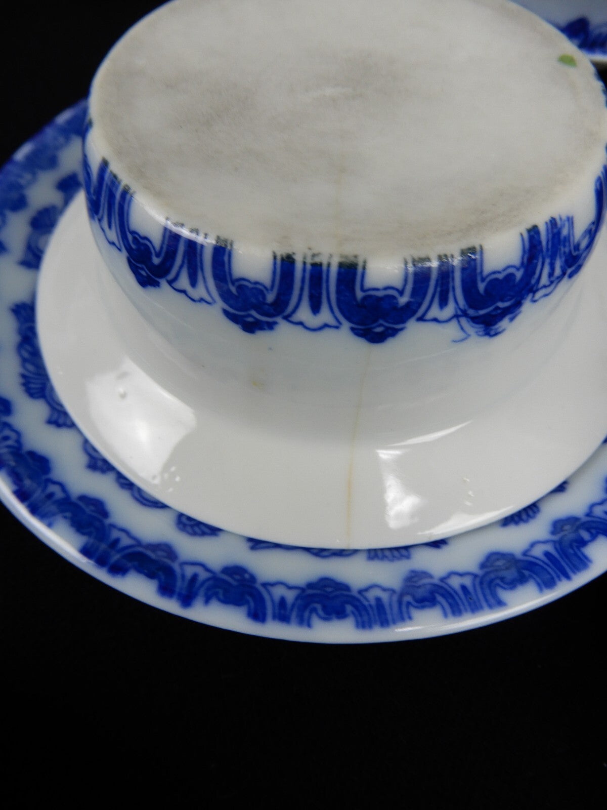 Flow Blue Style Set of 23 Piece 12 Ramekins Custard Cups with 11 Under Plates