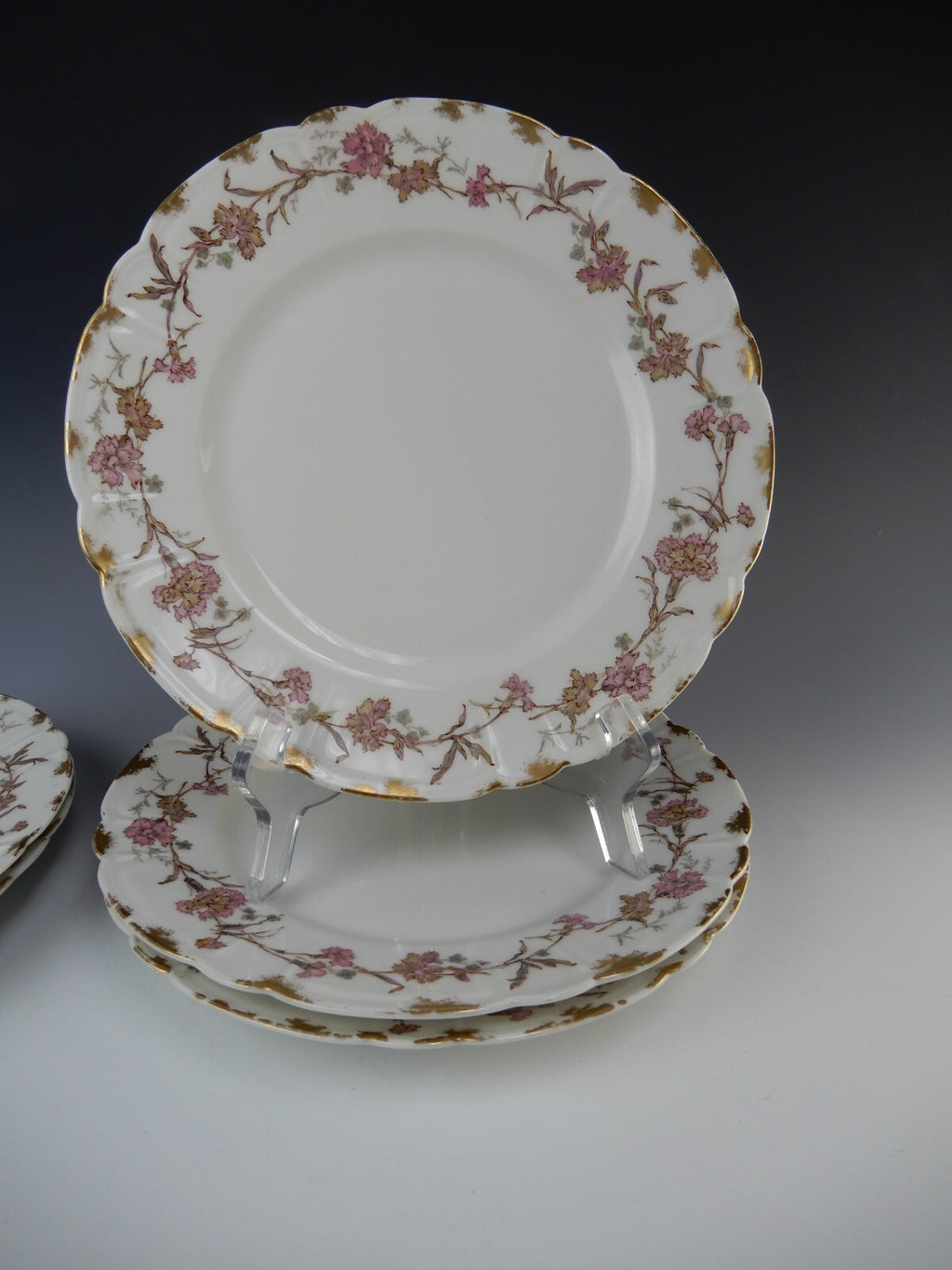 5 Pc.Antique Haviland Limoges France with Carnation Flowers 9-1/2" Dinner Plates