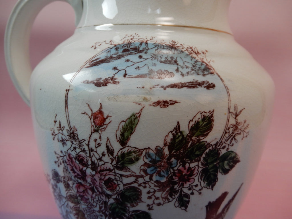 Antique The wick Company Transerware Ironstone Pottery Wash Bowl and Pitcher Set