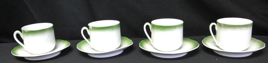 4 Vintage Lion Mark Made in Bavaria Green Cups & Saucers Decorated with Apples