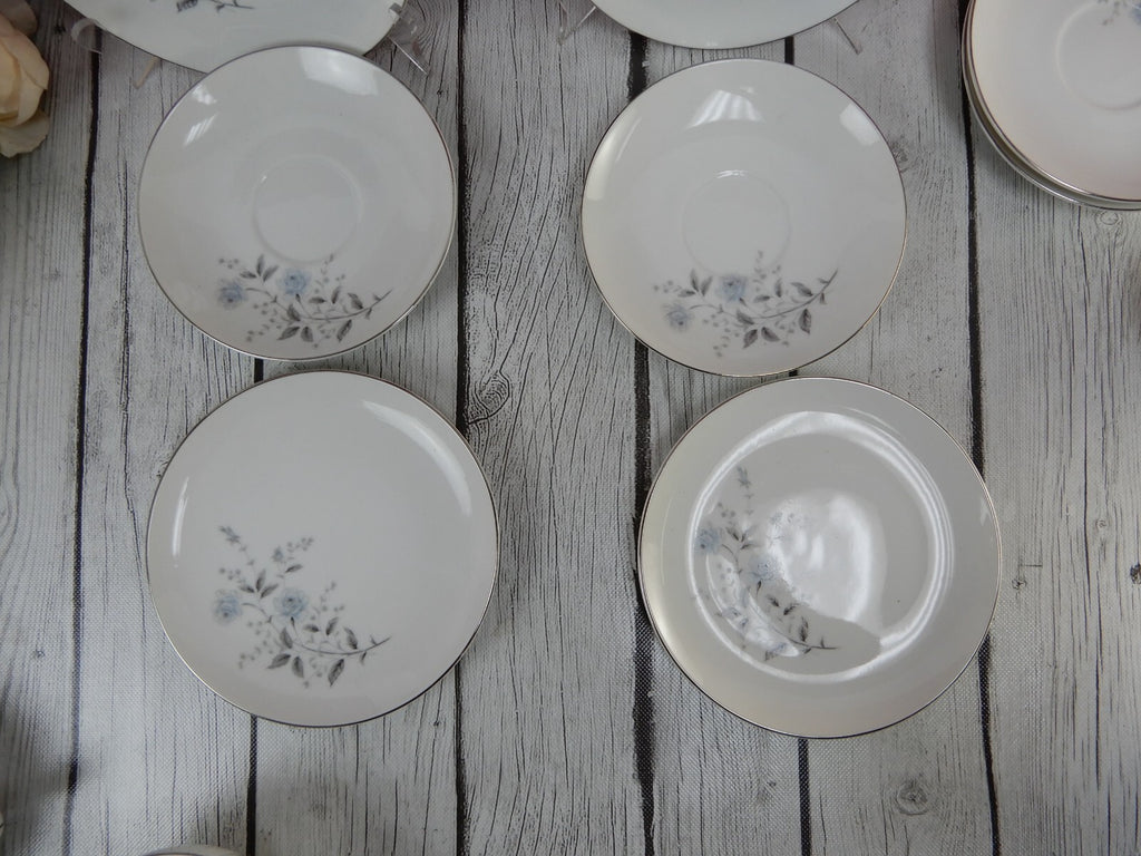 4 Vintage Diamond Fine China "Blue Rose" Japan Trio Set Cup,Saucer & Plate